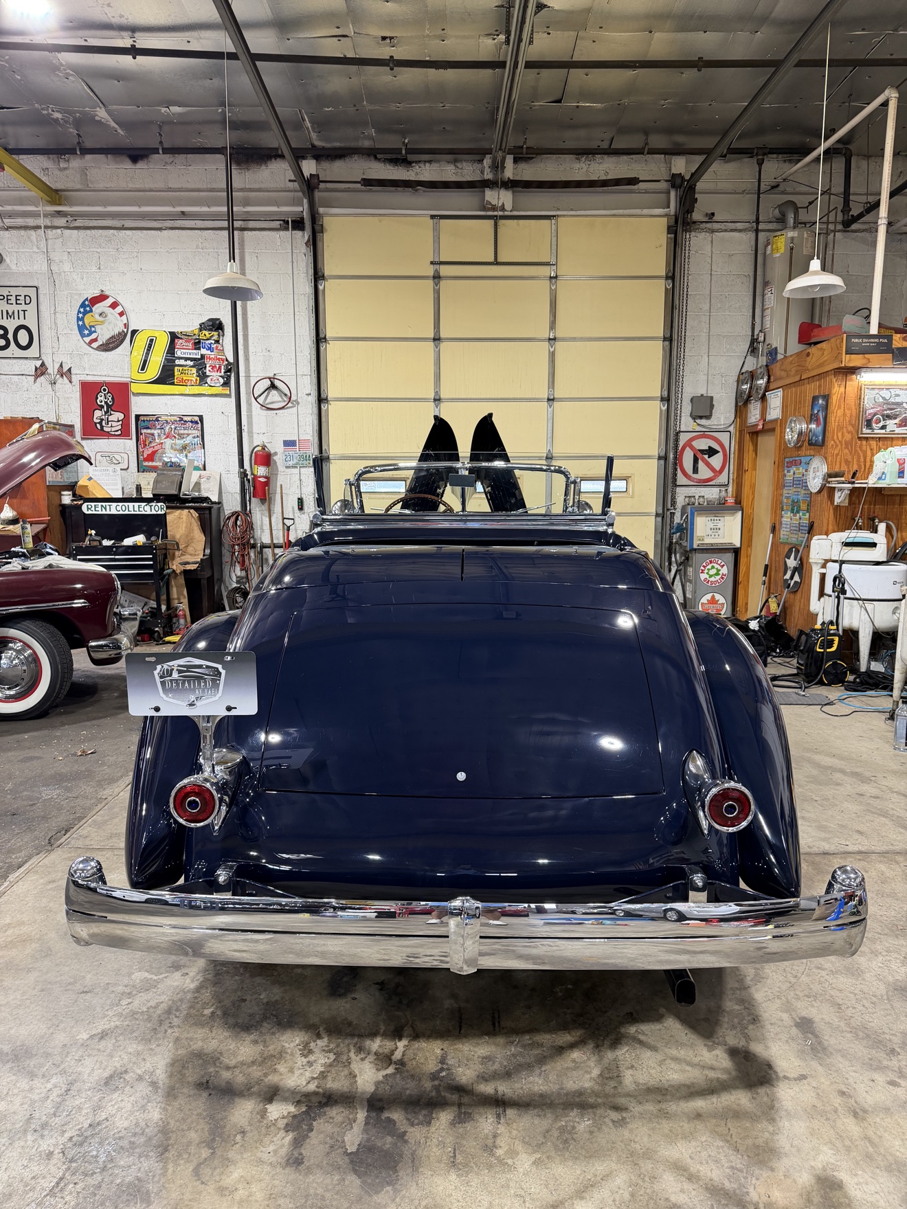 Rear view of the 1934 Packard Twelve with Detailed by Yael plate frame