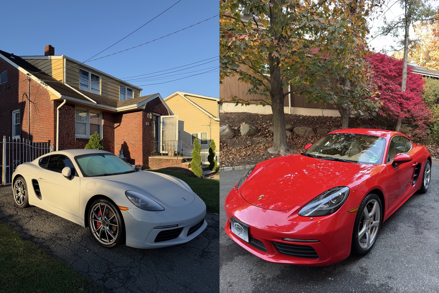 White and red Porsche 718 Caymans detailed by Yael