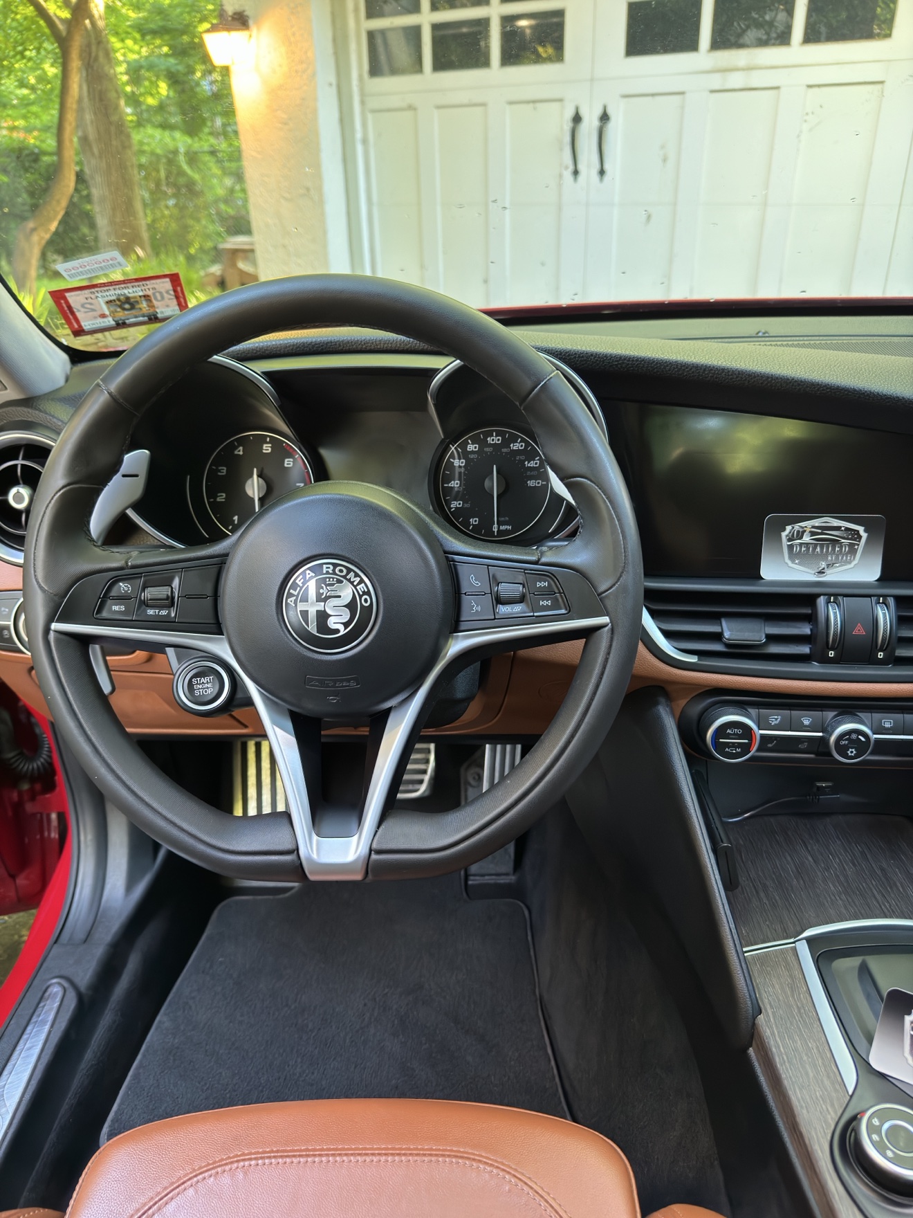 Close-up of the steering wheel in an Alfa Romeo Giulia Q4