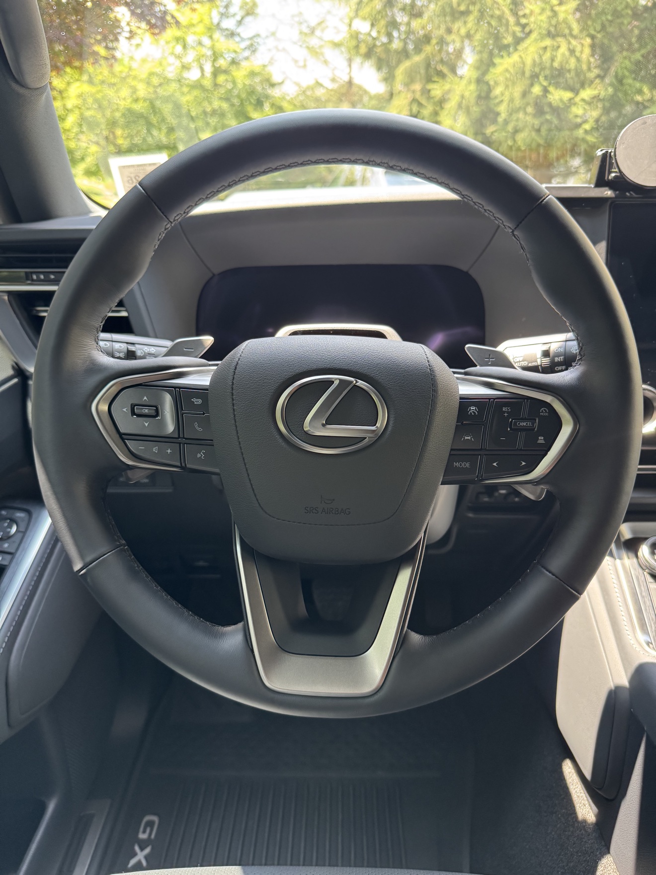 Close-up of the steering wheel in a Lexus GX550