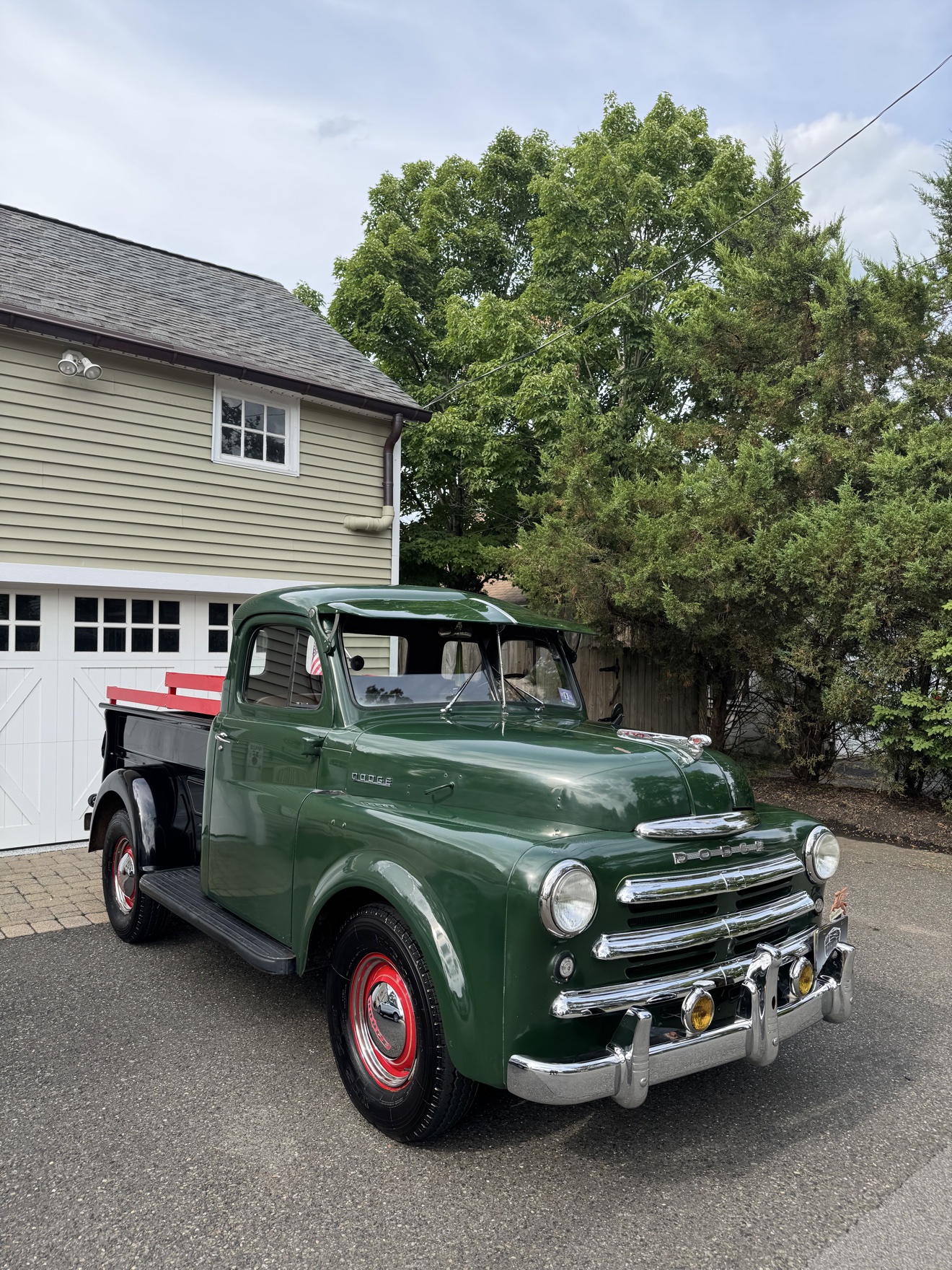 Green vintage Dodge B-Series “Pilothouse” Pickup after detailing