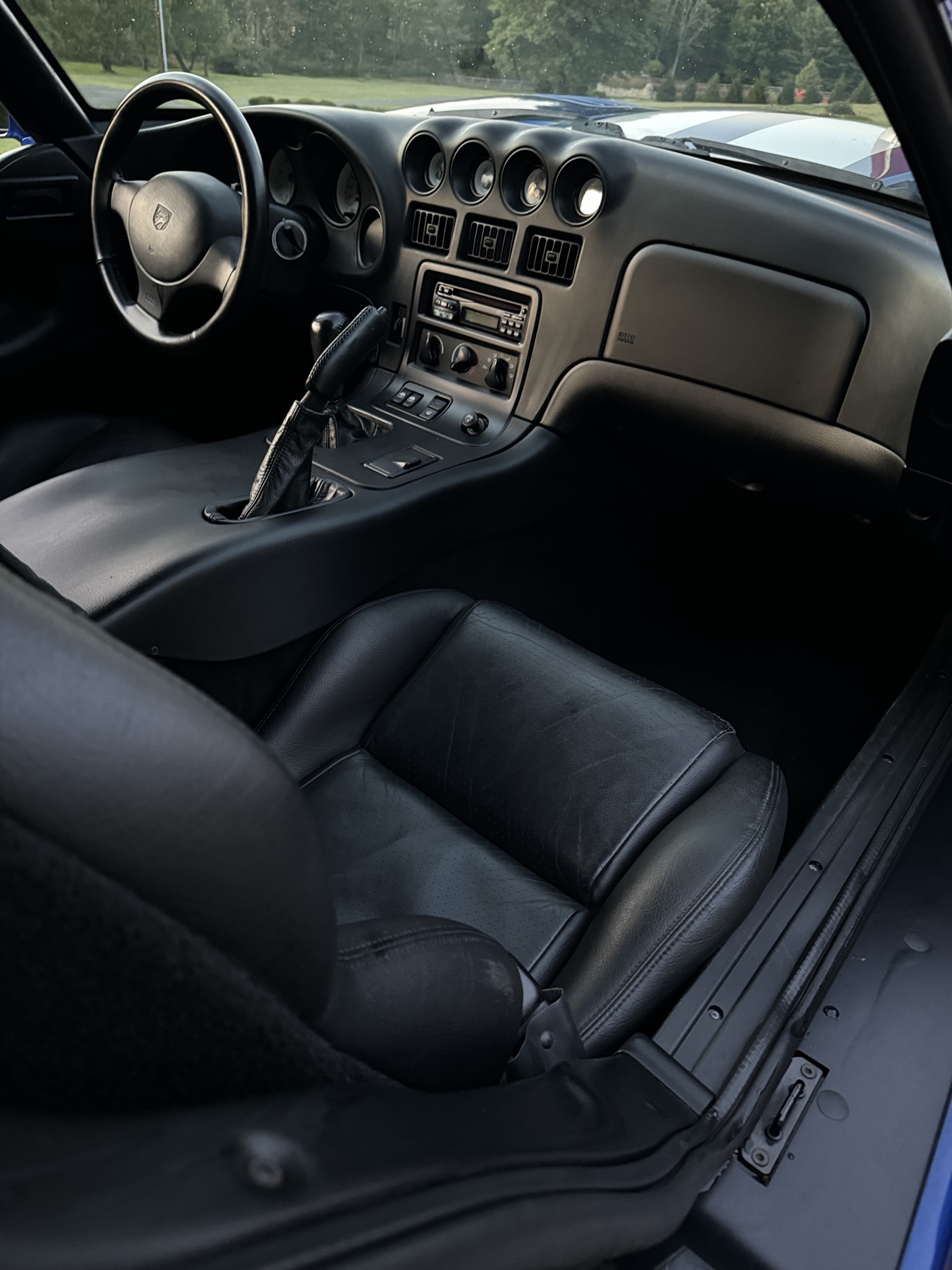 Dodge Viper GTS cockpit with round gauges and manual shifter